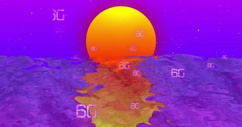 6G Technology Concept over Sci-Fi Sunset