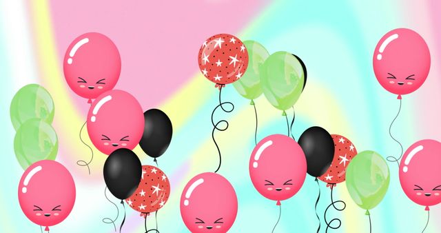 Colorful Balloons Floating with Kawaii Faces Party Vibe - Download Free Stock Images Pikwizard.com