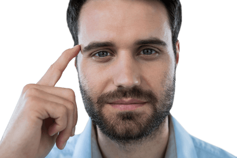 confident man pointing to temple on transparent background - Download Free Stock Videos Pikwizard.com