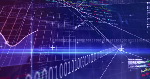 Digital Data Processing Visualization with Futuristic Blue Grid