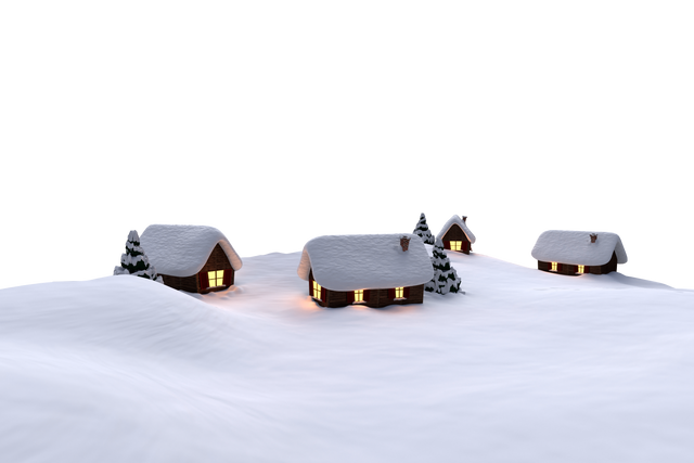 Christmas Snow-Covered Houses with Lights on Transparent Background - Download Free Stock Videos Pikwizard.com