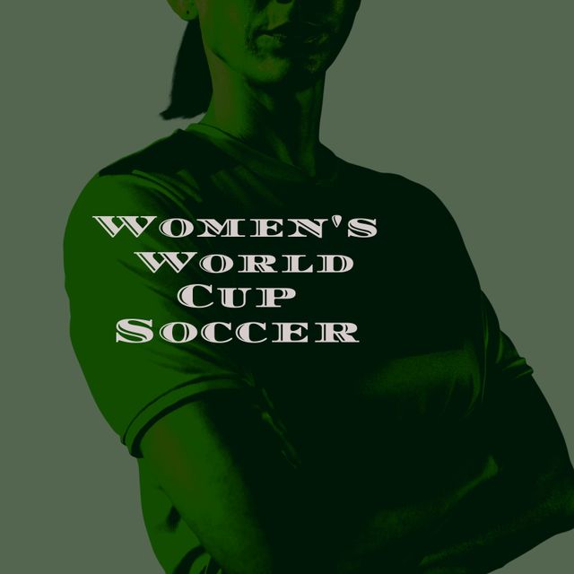 Promoting sports events, a confident female athlete embodies the spirit of the Women's World Cup Soccer. This template could also be adapted for campaigns on women's empowerment and fitness initiatives.