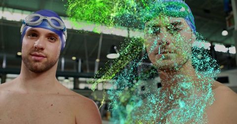Swimmers with Digital Particles Motion Effects at Indoor Pool