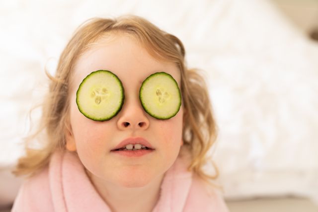 Caucasian girl lying in a beauty salon with cucumber slices on her eyes. beauty treatment facial at beauty salon.