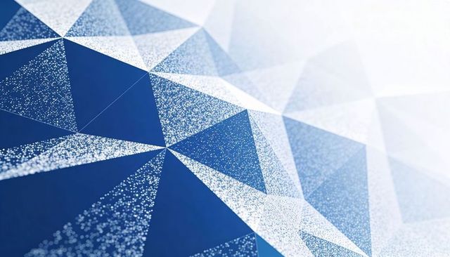 Blue Low-Poly Triangular Grid Forming Tessellated Polygonal Facets with Speckled Particles