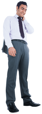 Happy Biracial Businessman Looking Down Transparent Background