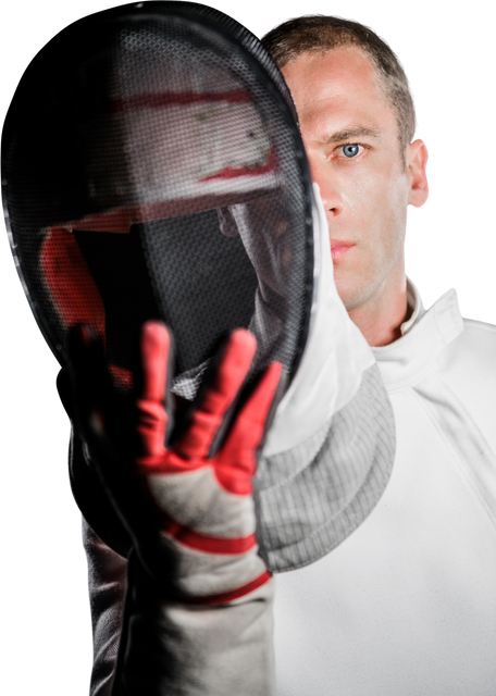 Male Fencer Holding Helmet Up Against Transparent Background - Download Free Stock Videos Pikwizard.com