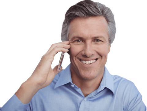 Confident professional talking on transparent phone call