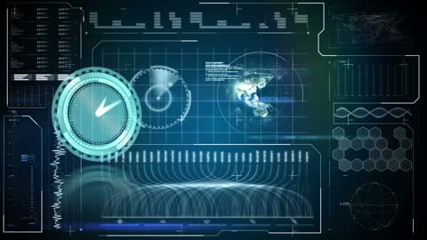 Futuristic Global Data Processing Interface with Clock Animation