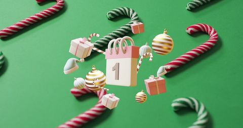 Holiday Countdown Calendar with Festive Decorations on Green Background - Download Free Stock Images Pikwizard.com