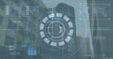 Futuristic Interface with Data Overstack City Skyline