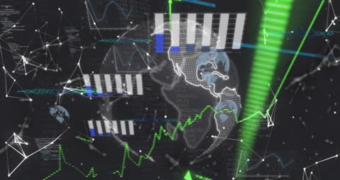 Digital Data Animation Over Globe Depicting Global Business