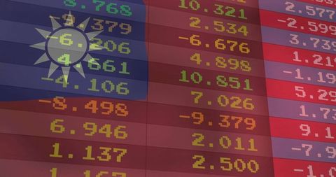 Taiwan Flag with Stock Market Data Overlay Exuding Financial Analysis