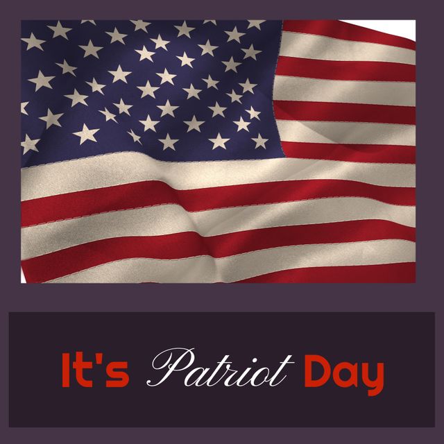 Digital banner features a waving American flag and text 'It's Patriot Day'. Ideal for use in social media posts, online event announcements, blogs, and commemorative articles. Perfect for emphasizing patriotism and national identity in content related to Patriot Day.