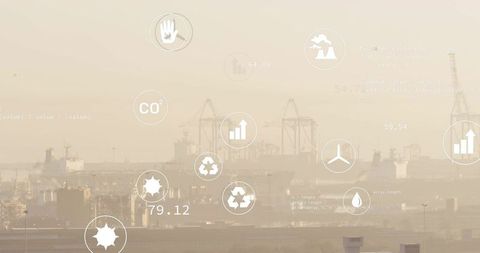 Sustainable logistics in hazy harbor with gantry cranes