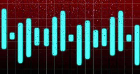 Glowing cyan audio waveform on futuristic red grid