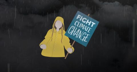 Figure Holding Fight Climate Change Sign Under Rain and Clouds - Download Free Stock Images Pikwizard.com