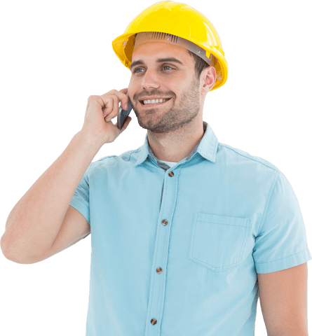 transparent background with smiling male engineer on phone - Download Free Stock Videos Pikwizard.com