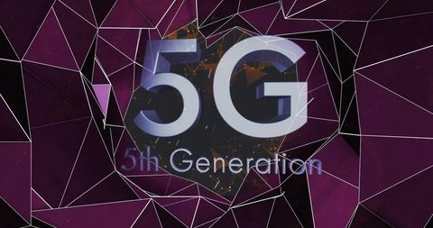 Abstract 5G Network Connections on Dark Geometric Background