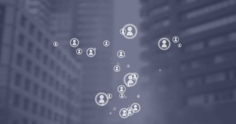 Floating Profile Icons Over Modern Cityscape - Download Free Stock Images Pikwizard.com