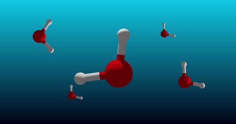Water molecules floating on blue gradient background