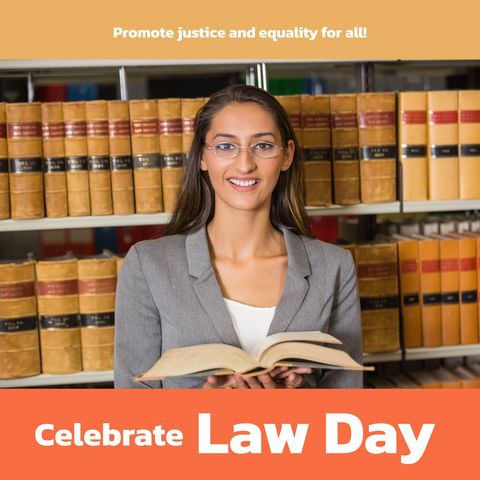 biracial female lawyer celebrating law day in library - Download Free Stock Templates Pikwizard.com