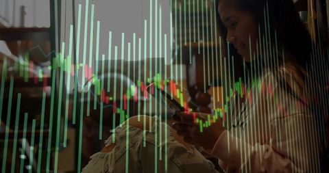 Woman Analyzing Stock Market Data on Mobile Device in Cozy Home Environment