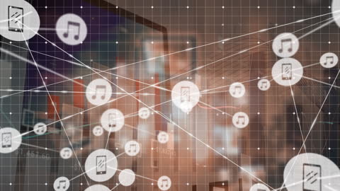 Digital Financial Data Network with Music and Mobile Icons