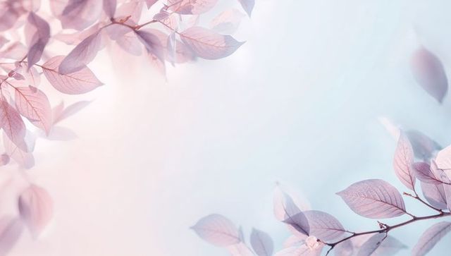 Pastel pink-lavender leaves with translucent veins on soft airy bokeh background