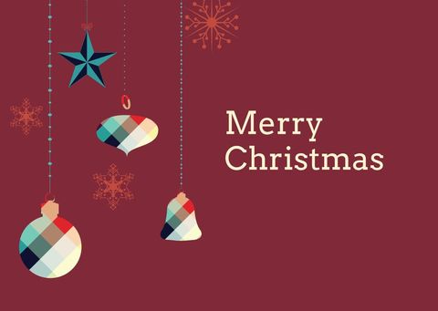 colorful hanging ornaments on red background with merry christmas message - Download Free Stock Templates Pikwizard.com