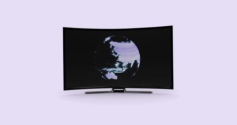 Curved tv displaying digital world illustration