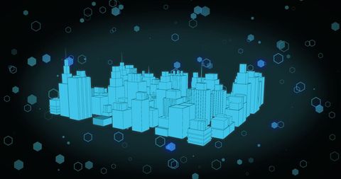 Futuristic Digital Cityscape with Geometric Shapes