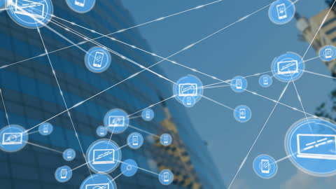 Digital Cloud Network Connectivity Over Modern Cityscape