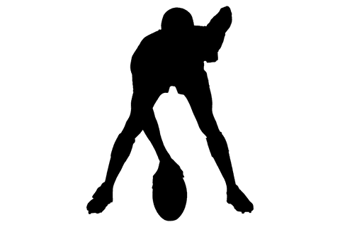 Transparent silhouette of male rugby player in action for sports design