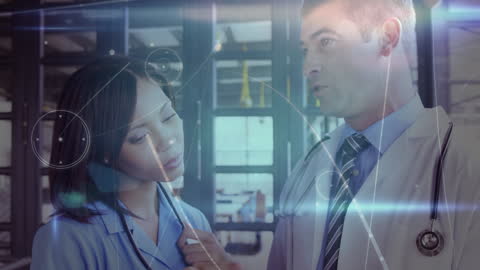 Doctors Discussing with Futuristic Virtual Connections