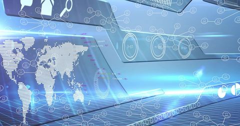 Futuristic Interface with Digital World Map and Data Processing - Download Free Stock Images Pikwizard.com