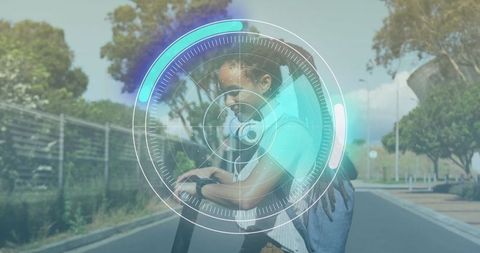 African american woman engaging with smartwatch technology outdoors