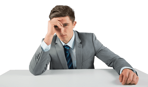 Caucasian Businessman in Thoughtful Pose on Transparent Background