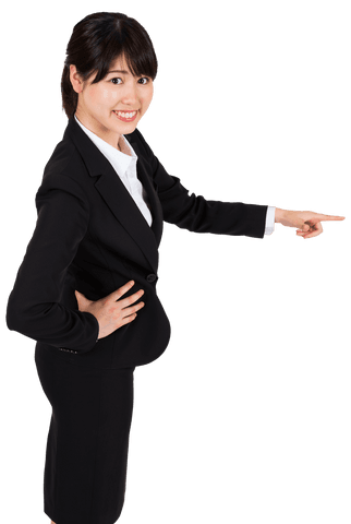 Transparent Smiling Asian Businesswoman Pointing for Success