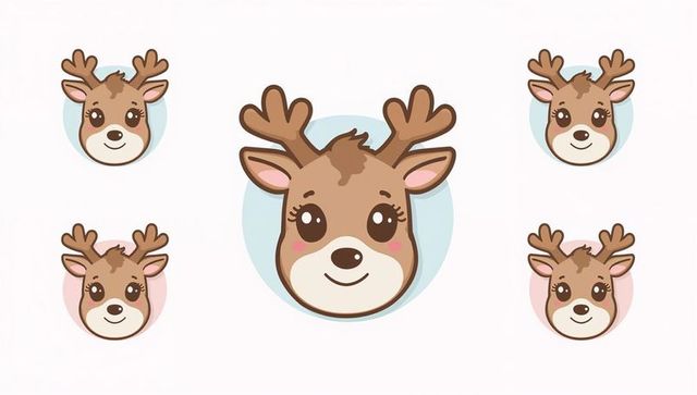 Cute deer head mascot vector set, pastel cartoon antlers sticker and logo