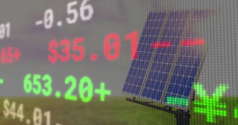 Solar panels and stock market graph interface