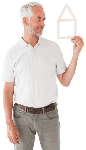 older man holding transparent wooden house outline, real estate concept - Download Free Stock Videos Pikwizard.com