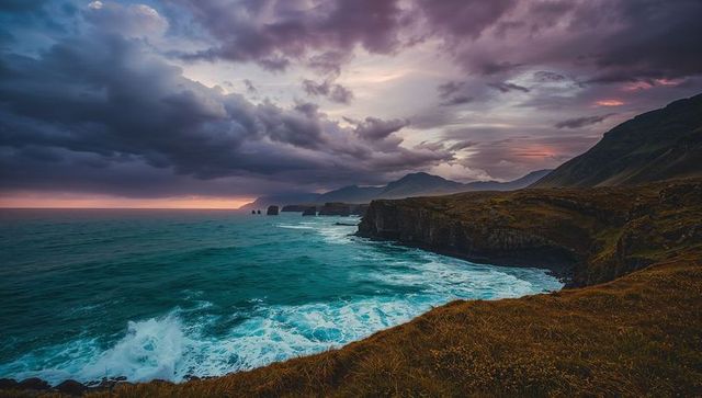 Moody Clifftop Seascape with Stormy Sky at Dusk