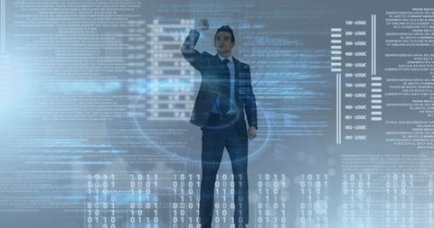 Businessman Interacting with Digital Binary Data Interface - Download Free Stock Images Pikwizard.com