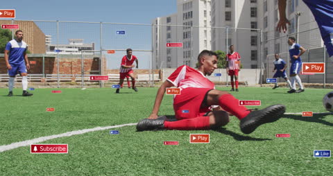 Dynamic Soccer Game with Social Media Icons Overlay