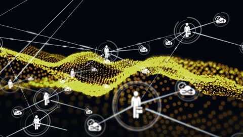 Connected Network with People Icons on Black Tech Background