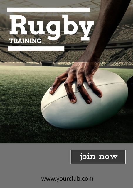 Hand on Rugby Ball Training Session Promotion Banner - Download Free Stock Templates Pikwizard.com