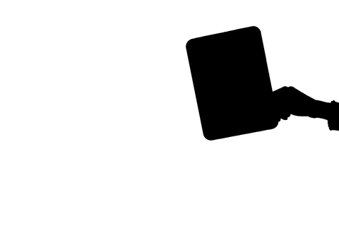 Transparent silhouette hand holding tablet