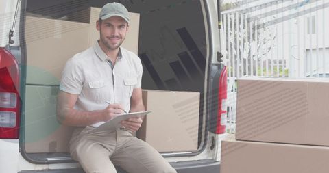 Delivery Service Professional With Packages and Digital Analytics