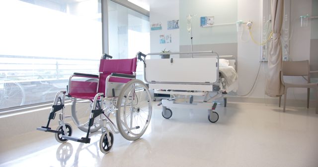 Empty Wheelchair In Modern Hospital Room With Bed - Download Free Stock Images Pikwizard.com